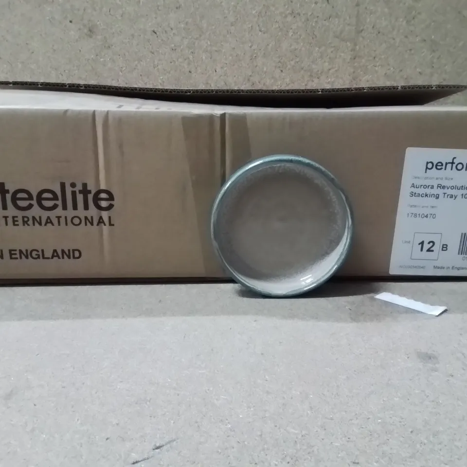 BOXED STEELITE ROUND STACKING TRAY APPROXIMATELY 12