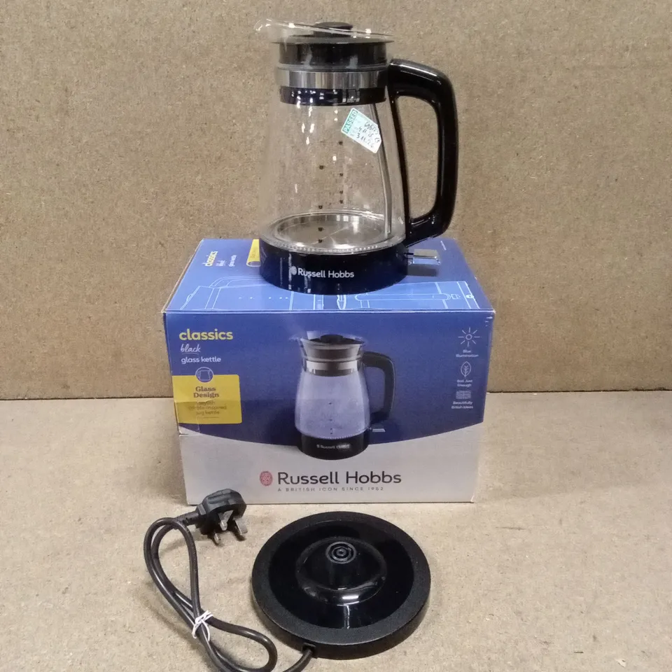 BOXED RUSSELL HOBBS CLASSICS GLASS KETTLE - BLACK // MODEL: 26080