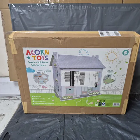 BOXED ACORN WOODEN DOLLHOUSE WITH FURNITURE