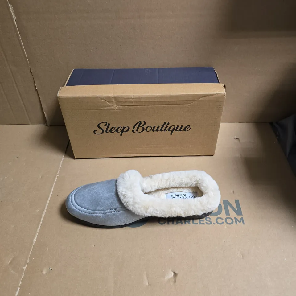SLEEP BOUTIQUE WOMEN'S SLIPPERS – BLUE SUEDE WITH FAUX FUR LINING - UK SIZE 5 