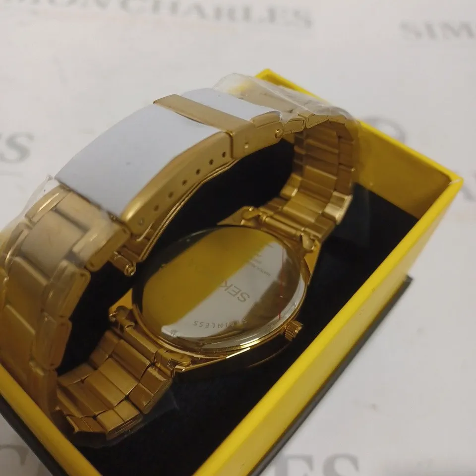 BOXED SEKONDA BLACK AND GOLD CIRCULAR WATCH 