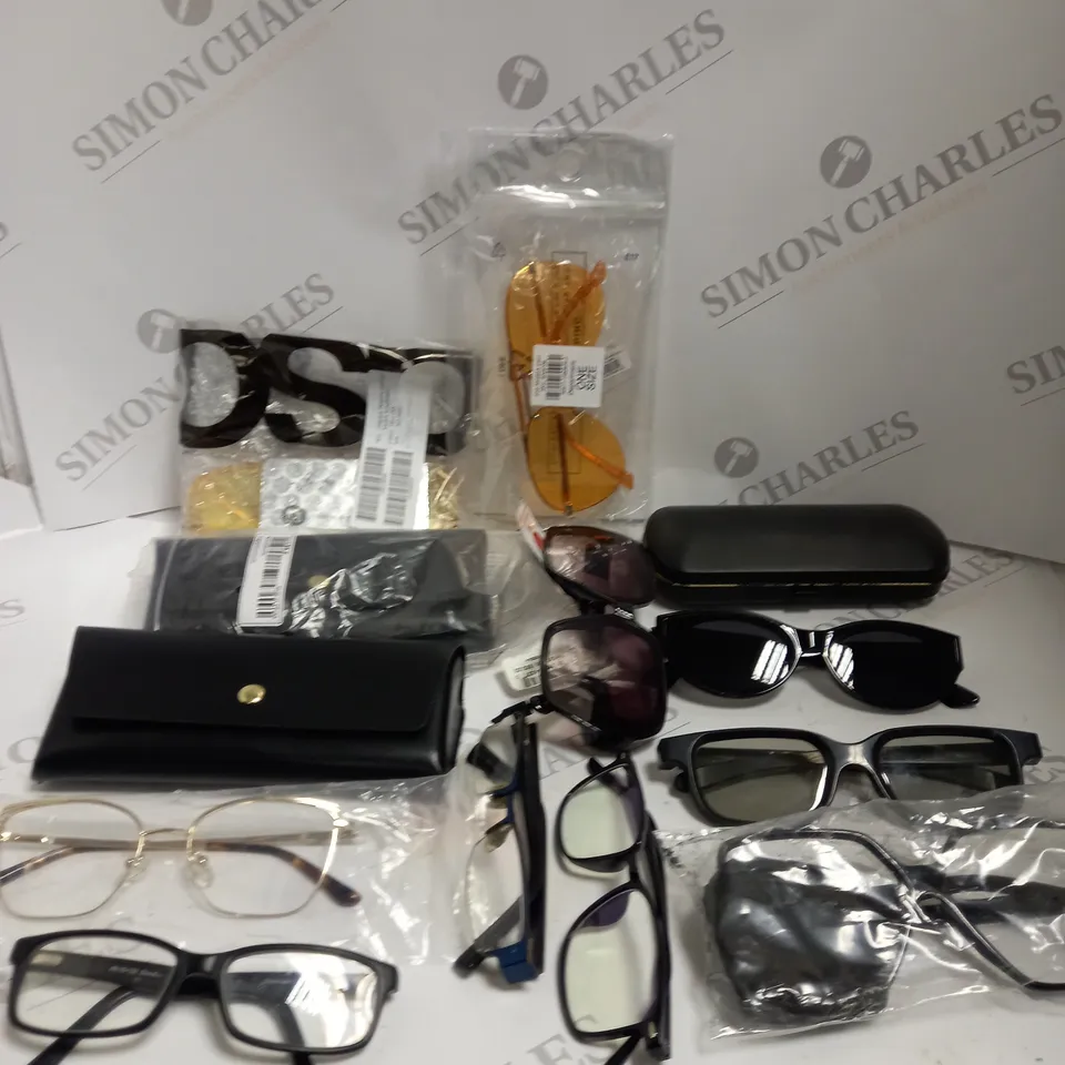 BOX TO CONTAIN APPROX. 18 X ASSORTED PAIRS OF GLASSES. BRANDS & COLOURS VARY 