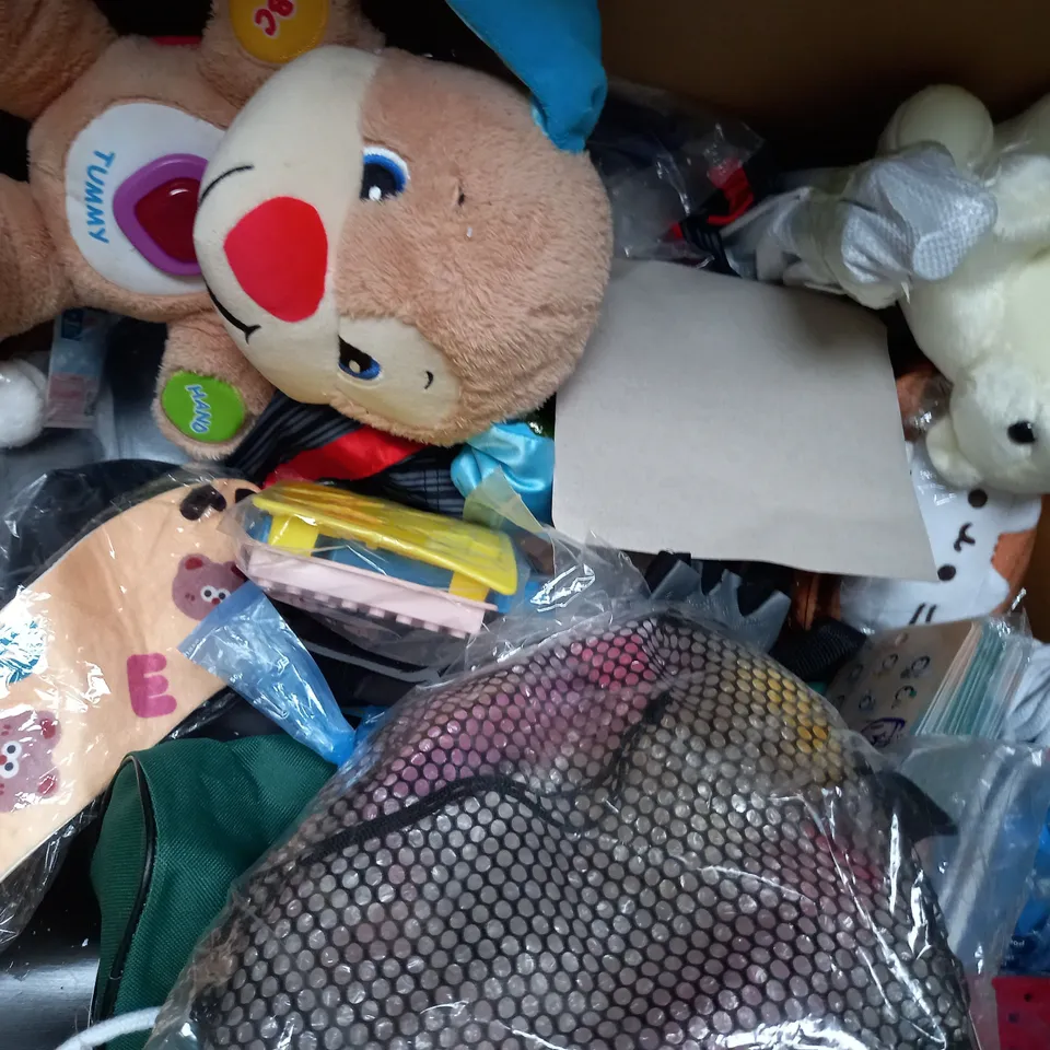 BOX OF APPROXIMATELY 10 ASSORTED TOYS AND GAMES TO INCLUDE UNICORN JEWELS, GEL PENS, WOODEN DRUMSTICKS, ETC - COLLECTION ONLY