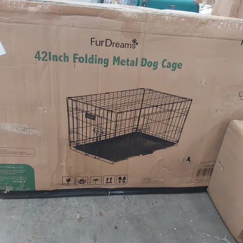 BOXED 42 INCH FOLDING METAL DOG CAGE
