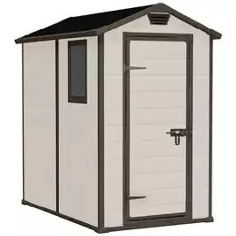 BOXED KETER MANOR APEX OUTDOOR GARDEN STORAGE SHED 4 X 6FT - BROWN