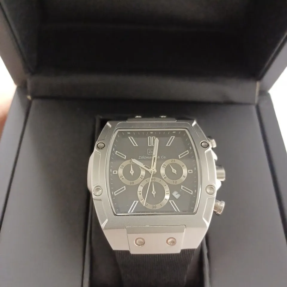 MENS ZIHLMANN & CO Z911 WATCH – CHRONOGRAPH MOVEMENT – BLACK DIAL – 3ATM – QUICK RELEASE RUBBER STRAP