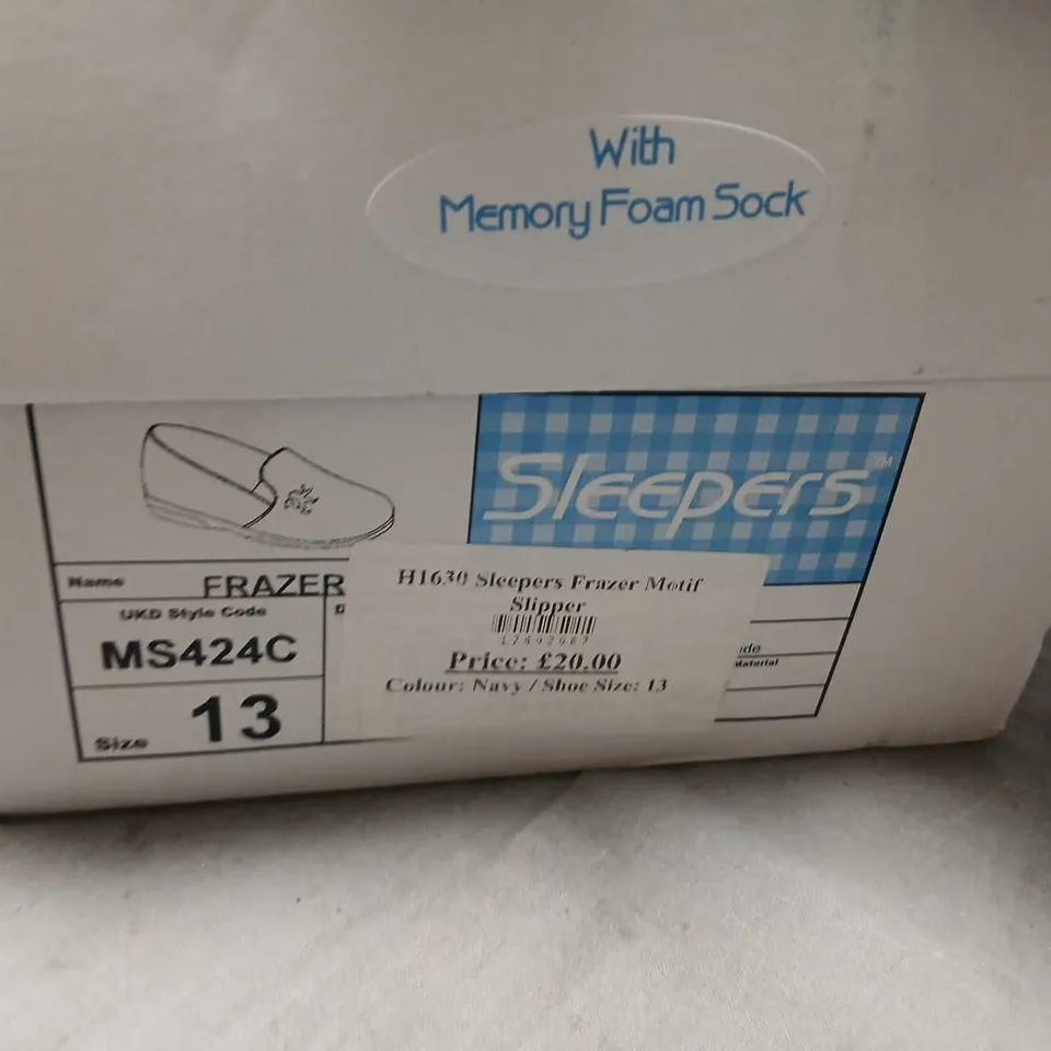 FRAZER NAVY MEMORY FOAM SLIPPERS – UK 13 (MEN’S) – BOXED