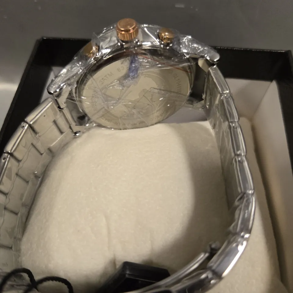 BOXED GLOBENFELD MARKSMAN SILVER ROSE BLACK DIAL WATCH 