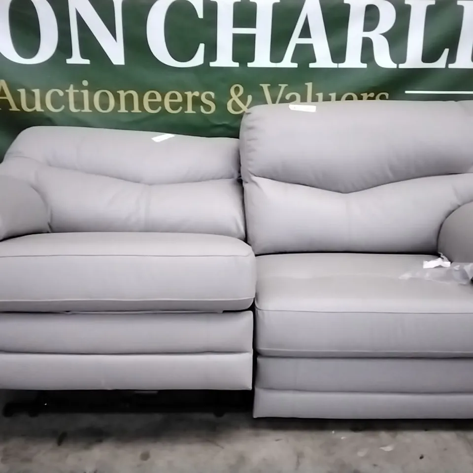 QUALITY BRITISH DESIGNER G PLAN MANUFACTURED STRATFORD 3 SEATER ELECTRIC RECLINER DBL SOFA - CAMBRIDGE GREY LEATHER