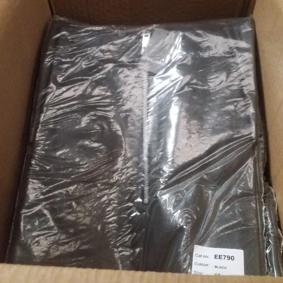 BOX CONTAINING APPROXIMATELY 16 BRAND NEW JD WILLIAMS BLACK DISTRESSED PU SKIRTS - SIZE 18