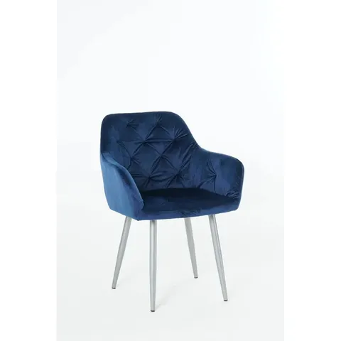 BOXED PAIR KESSON BLUE TUFTED VELVET ARMCHAIRS