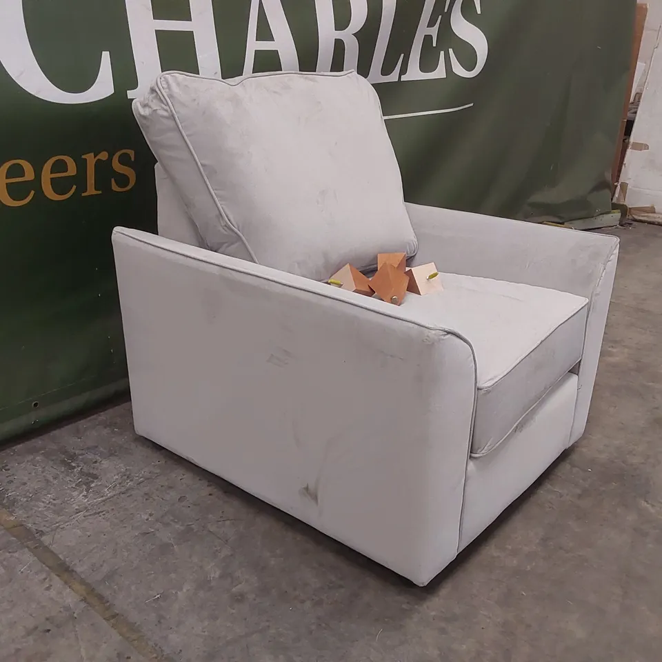 QUALITY DESIGNER GREY VELVET ARMCHAIR 