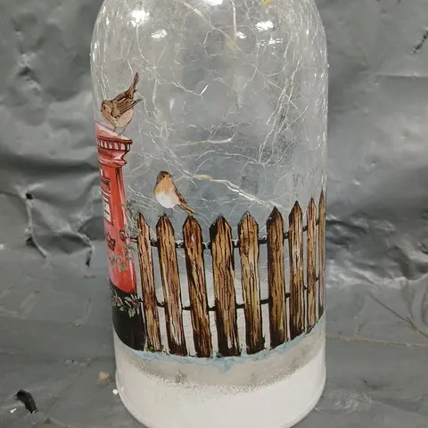 DECORATIVE GLASS LIGHT-UP FESTIVE ORNAMENT - ROBINS ON A POSTBOX