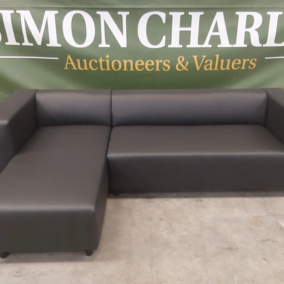 CLARKE LEFT HAND CORNER FAUX LEATHER CHAISE SOFA - BLACK RRP £599