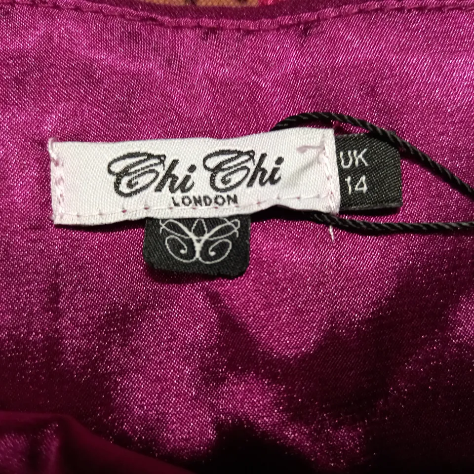 CHI CHI LONDON ONE SHOULDER EMBROIDERED PURPLE MINI DRESS - SIZE 14