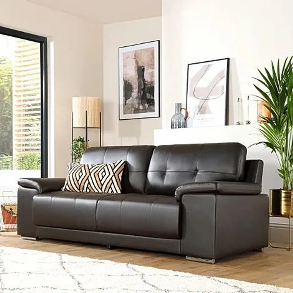BOXED DESIGNER KANSAS TAN LEATHER 3 SEATER SOFA 