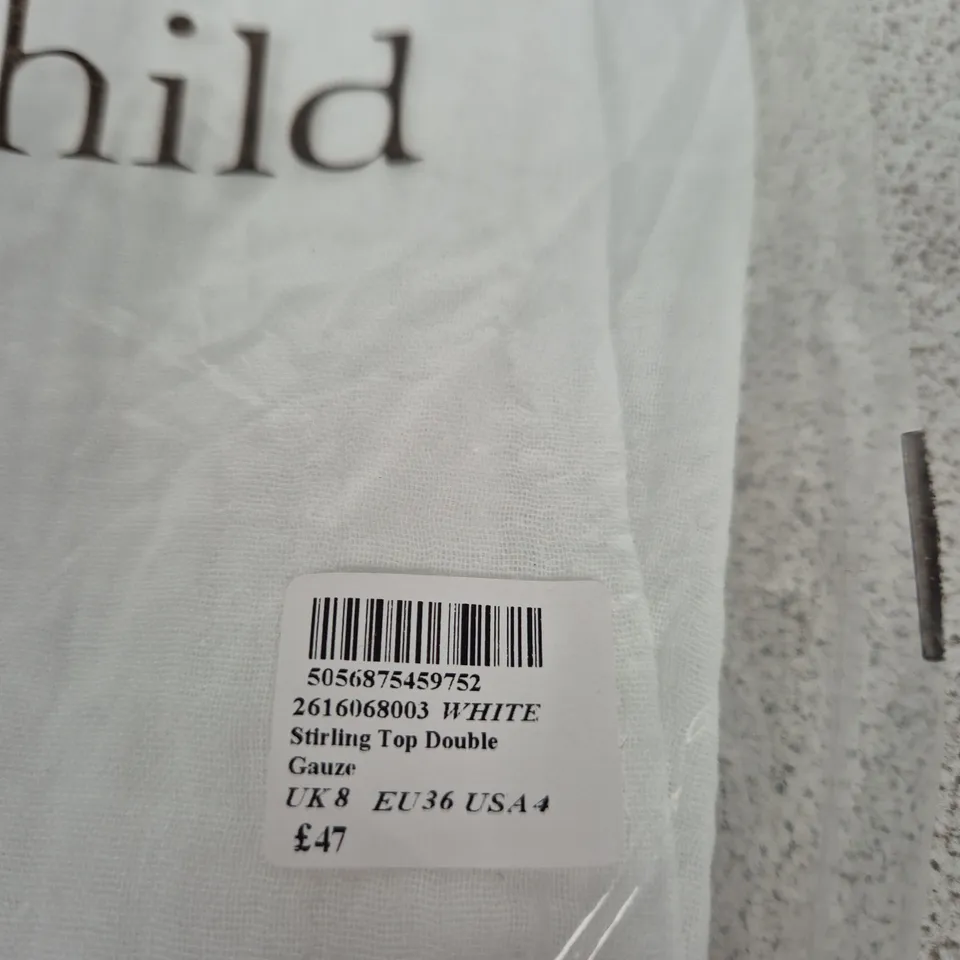 NOBODY’S CHILD STIRLING TOP DOUBLE GAUZE – WHITE, UK 8 (EU 36, USA 4)