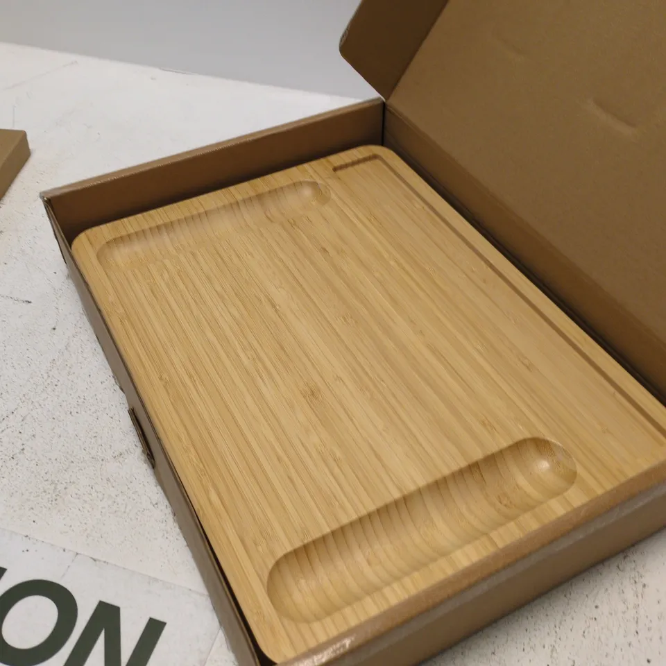 SO WOOD BAMBOO SERVING TRAY WITH 3 CERAMIC DISHES – BOXED