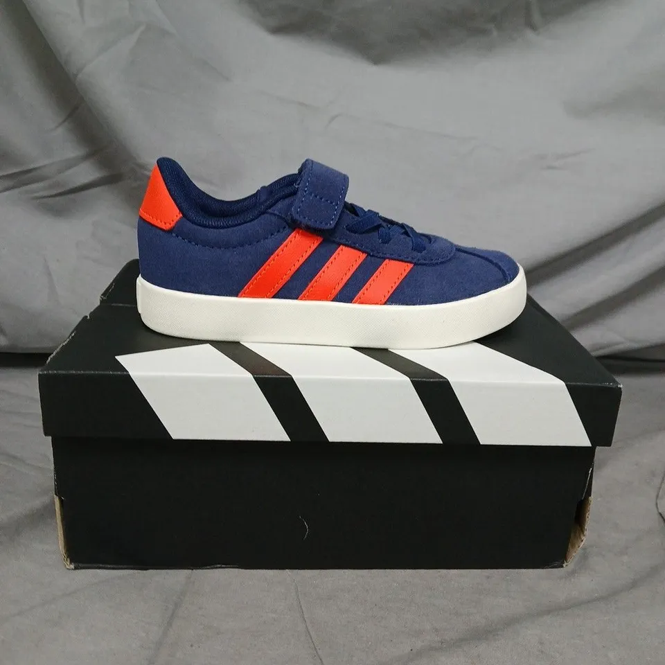 ADIDAS KIDS' TRAINERS – BLUE WITH ORANGE STRIPES - SIZE 10
