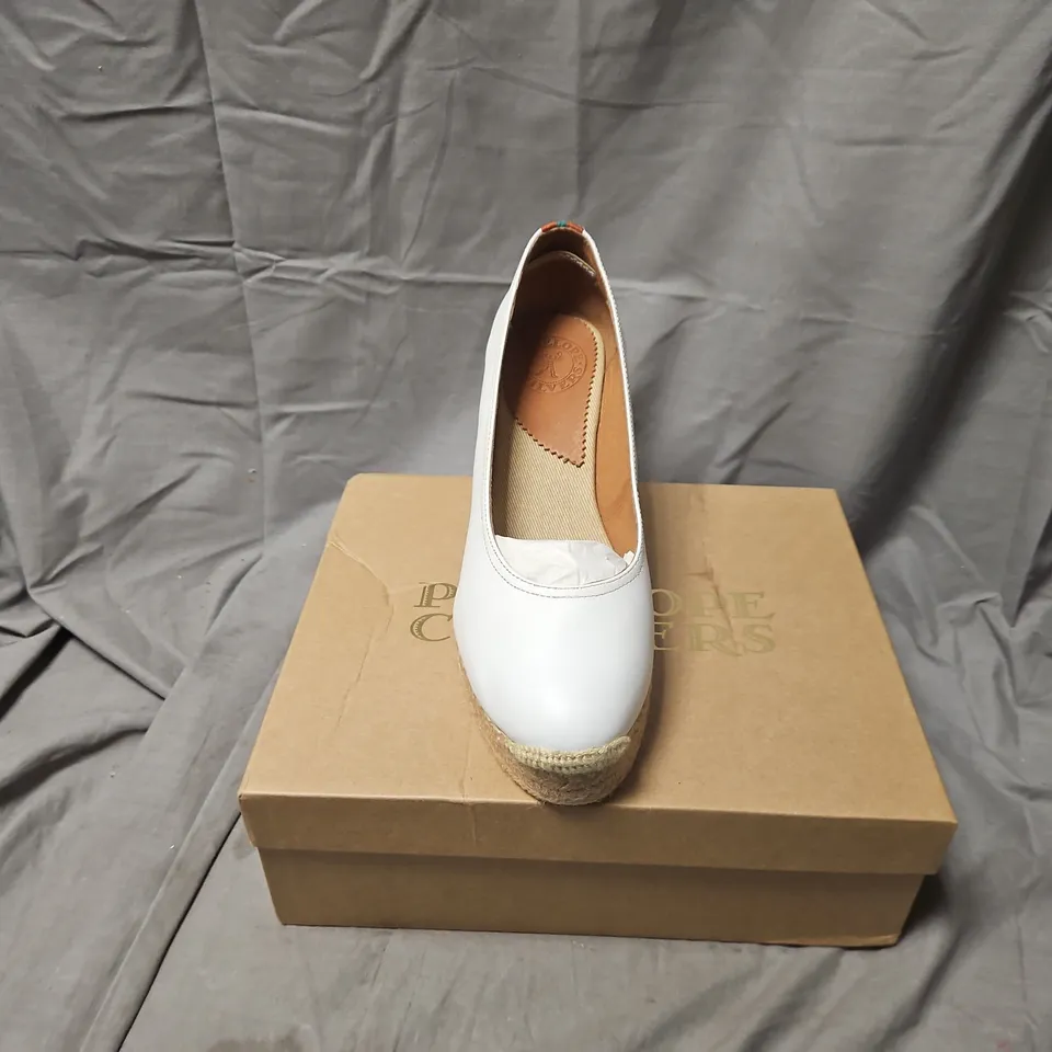 BOXED PENELOPE CHILVERS LEATHER ESPADRILLE WEDGE, WHITE – UK 8 (EU 41)