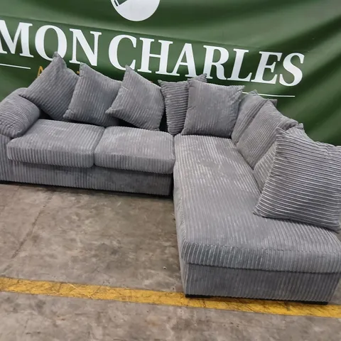 GREY CORDUROY L-SHAPED SECTIONAL SOFA WITH CHAISE AND CUSHIONS