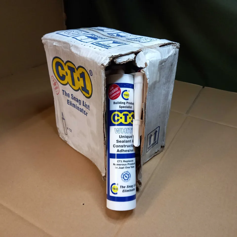 BOX OF APPROX 12 C.T.1 WHITE UNIQUE SEALANT & CONSTRUCTION ADHESIVE