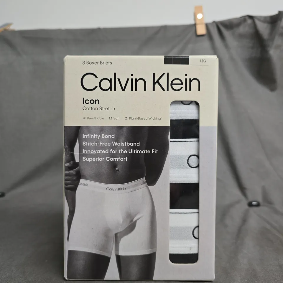CALVIN KLEIN ICON COTTON STRETCH BOXER BRIEFS – 3-PACK - SIZE L