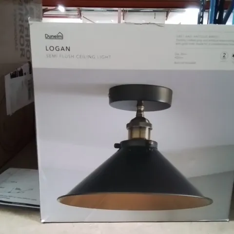 BOXED LOGAN SEMI FLUSH CEILING LIGHT GREY AND ANTIQUE BRASS