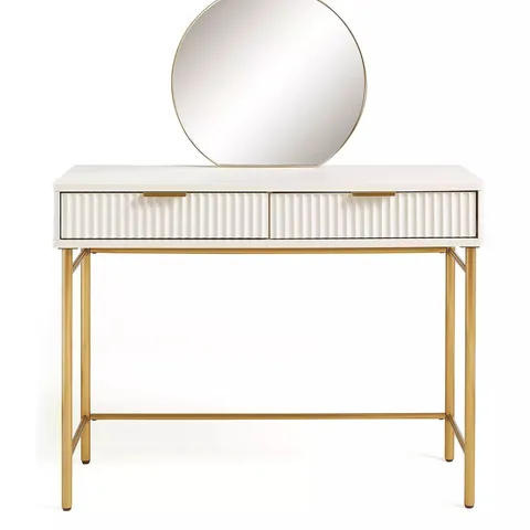 BOXED CORA DRESSING TABLE AND MIRROR SET - IVORY/BRASS