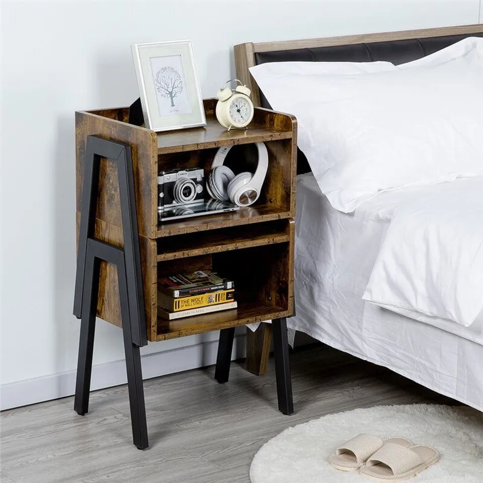 BOXED BEDSIDE TABLE - BROWN