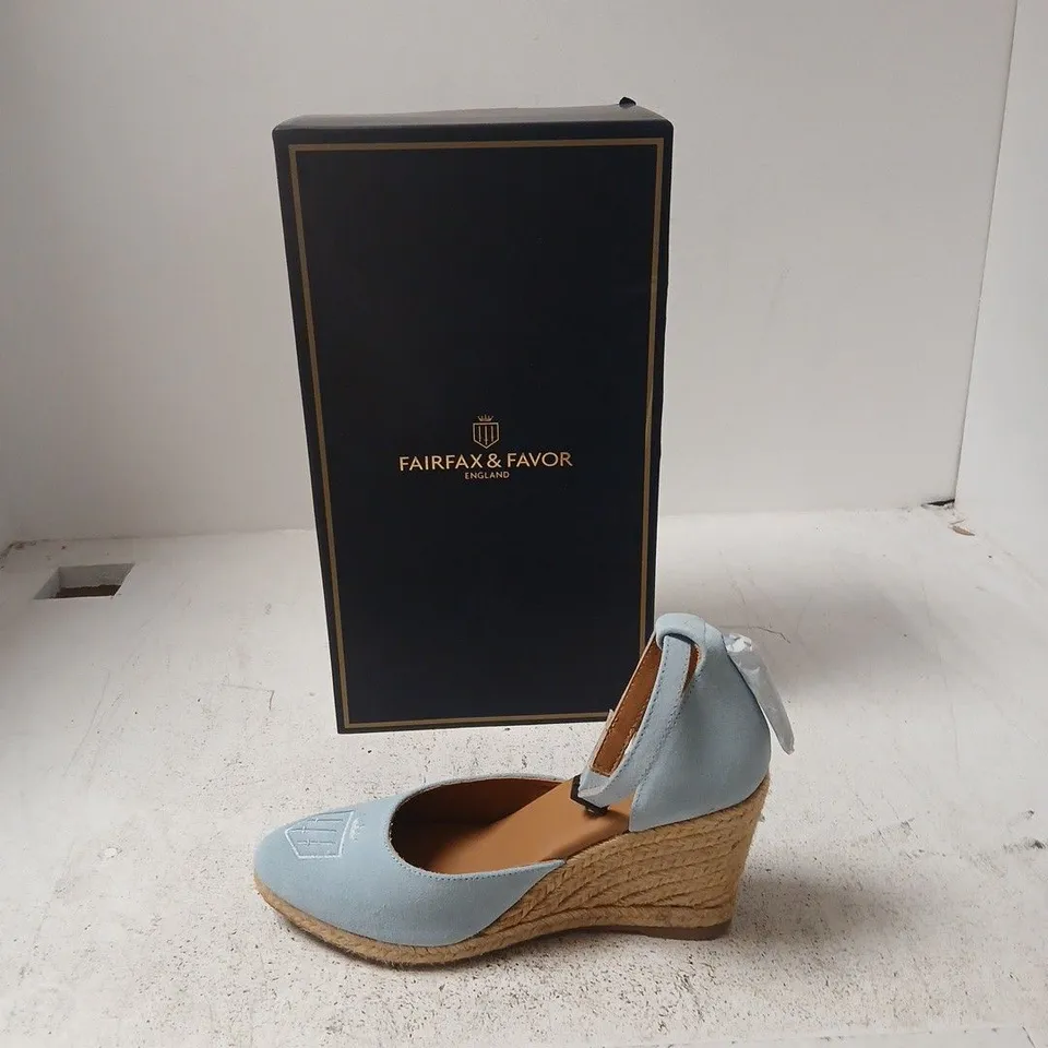 FAIRFAX & FAVOR MONACO WEDGE – SKY BLUE SUEDE, UK 4 (EU 37) (BOXED)