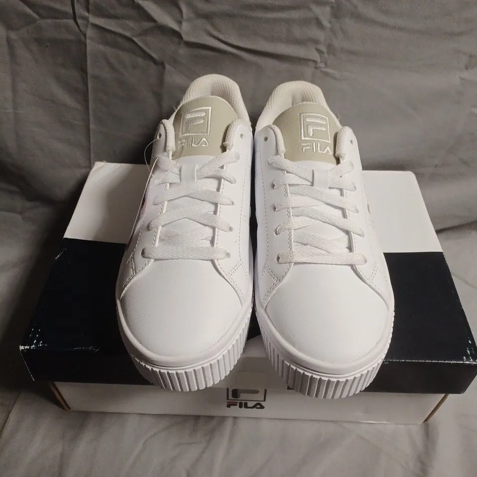BOXED PAIR OF FILA White Platform Sneakers - UK SIZE 2.5