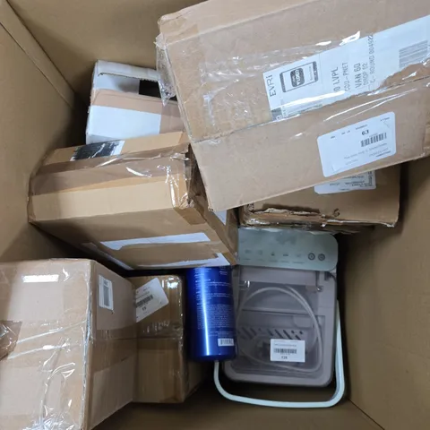 APPROXIMATELY 10 ASSORTED HOUSEHOLD PRODUCTS TO INCLUDE ICE CUBE MAKER, DESK FAN, BODY WASH ETC 