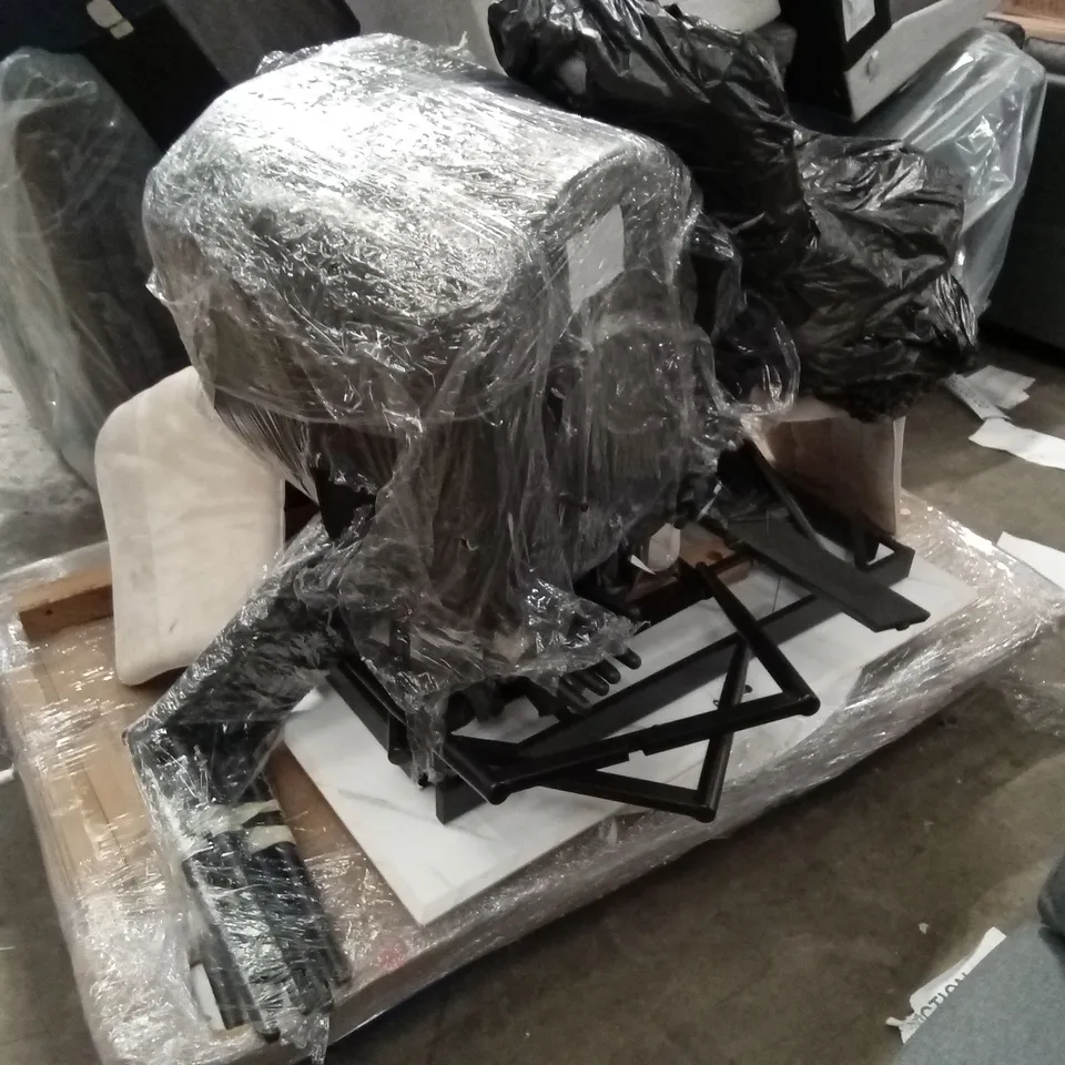 PALLET OF ASSORTED DESIGNER DINING CHAIRS AND DINING TABLE PARTS