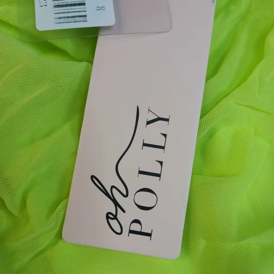 OH POLLY LIME RUCHED STATMENT MINI DRESS - SIZE 8