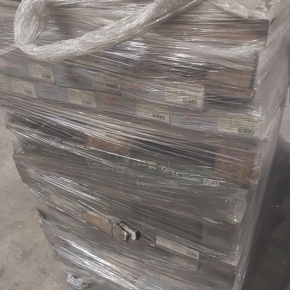 PALLET CONTAINING A VERY LARGE QUANTITY OF ASSORTED VINYL FLOORING INCLUDING: CONTESSE FLOATING FLOOR SYSTEM BLEACHED PINE, ESPANA CADIZ, SWEDISH PINE LIGHT ECT