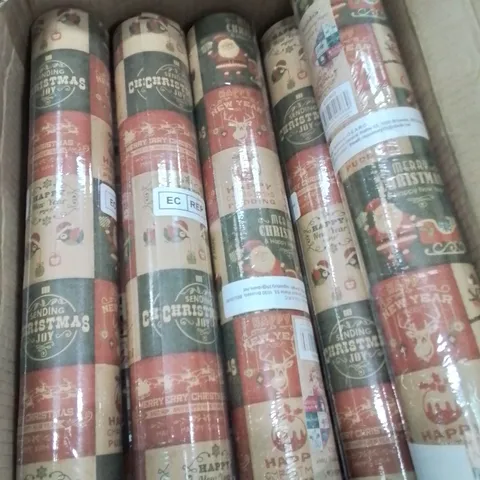 BOX CONTAINING APPROXIMATELY 12 ROLLS OF CHRISTMAS WRAPPING PAPER