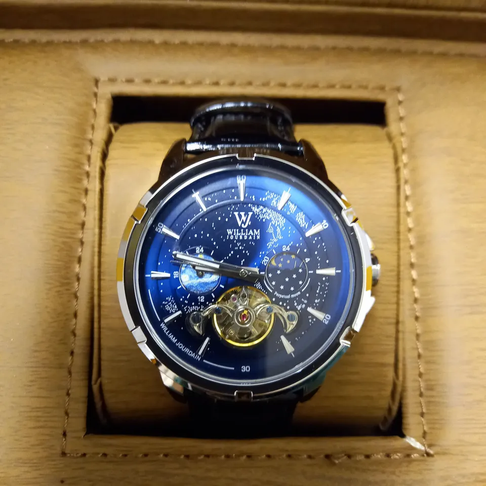 WILLIAM JOURDAIN PART SKELETON AUTOMATIC BLACK LEATHER STRAP WATCH