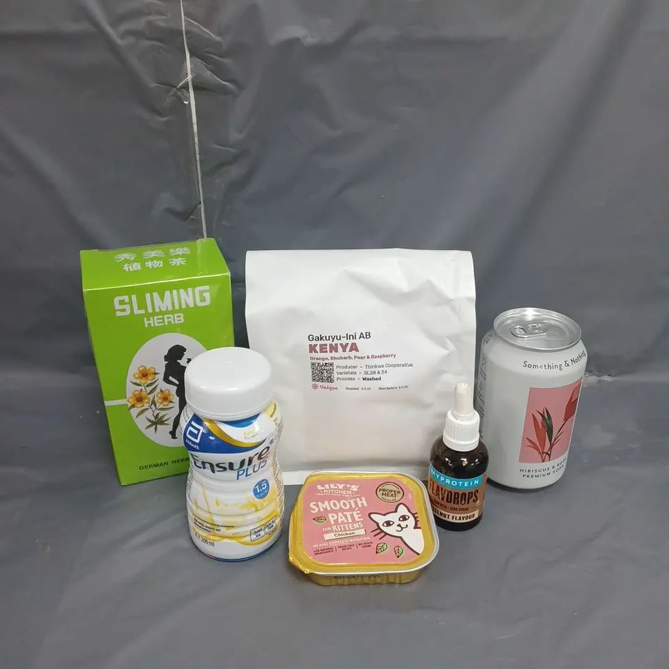 LOT OF APPROXIMATELY 20 FOOD AND DRINK ITEMS TO INCLUDE COFFEE BEANS, ENSURE PLUS AND HERBAL TEA