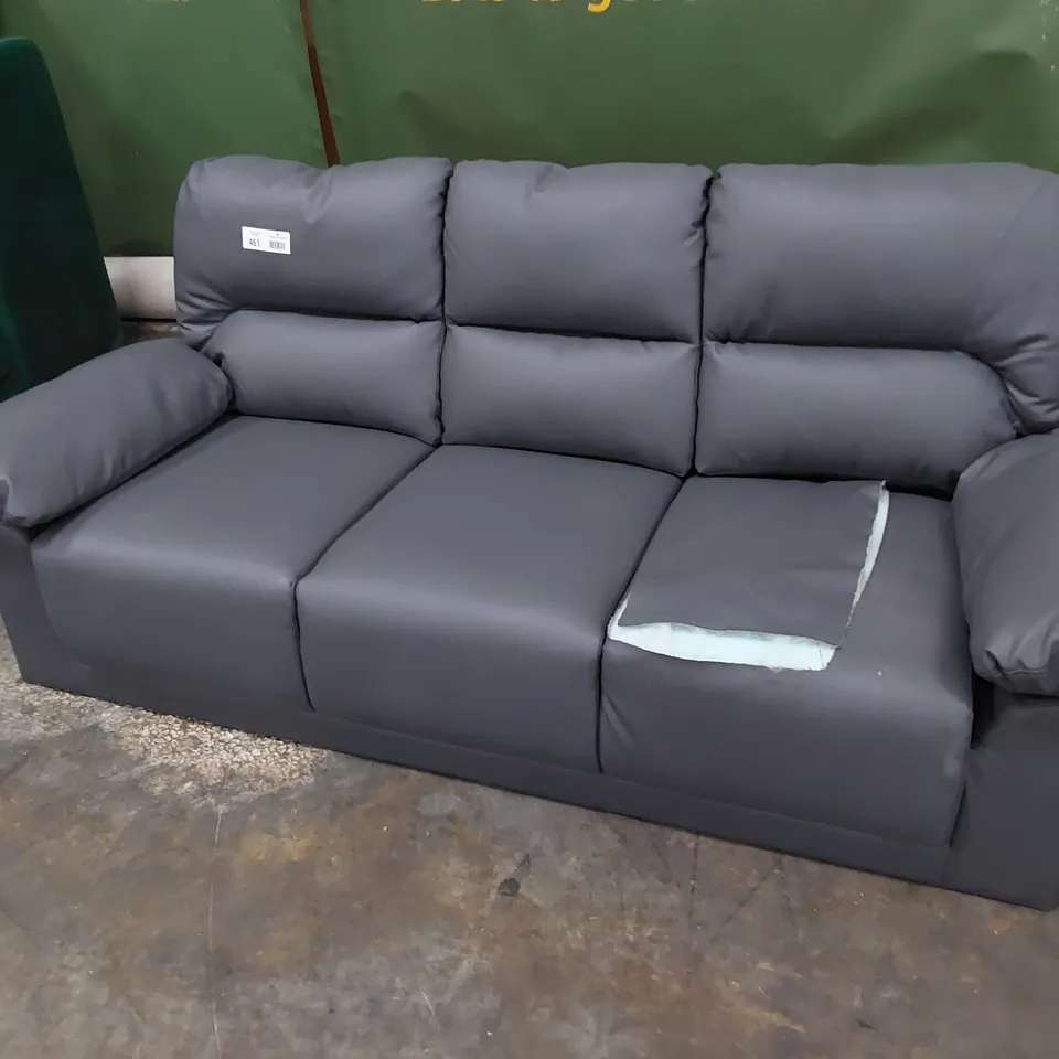 DESIGNER THREE SEATER SOFA GREY LEATHER 