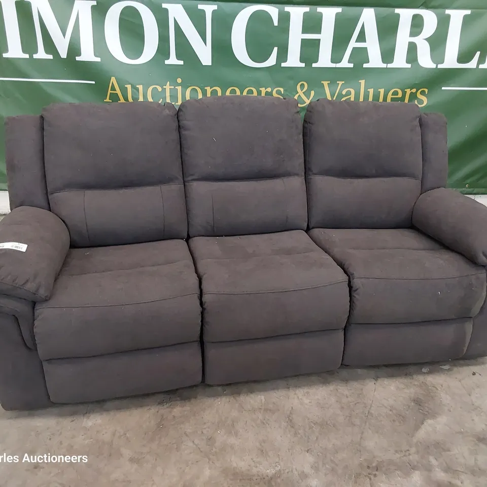 DESIGNER MANUAL RECLINING THREE SEATER SOFA CHARCOAL FABRIC 