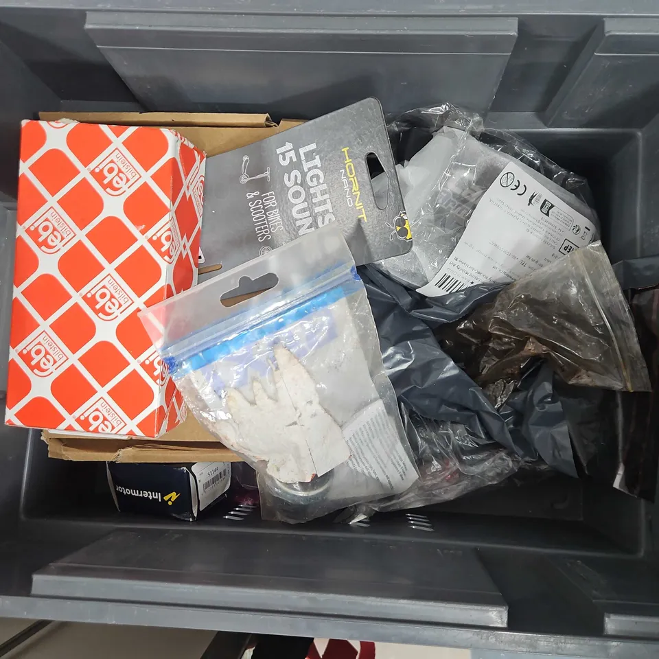 box of assorted car parts and accessories to include bmw natural air - led head lights 