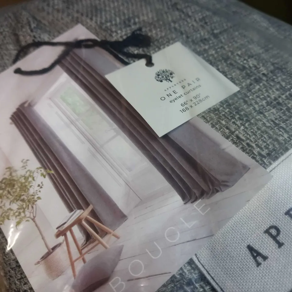PACKAGED APPLETREE LOFT BOUCLE CHARCOAL EYELET CURTAINS - SIZE APPROX 90X90