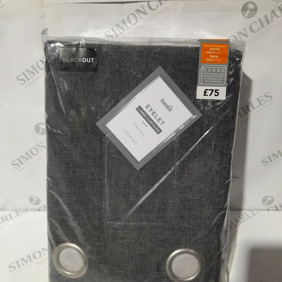 DUNELM EYELET LINED CURTAINS PAIR IN CHARCOAL - W168CM DROP 182CM