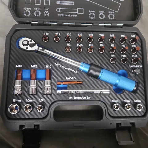 1/4" Drive Torque Wrench Kit with Socket Set – Blue Handle Case