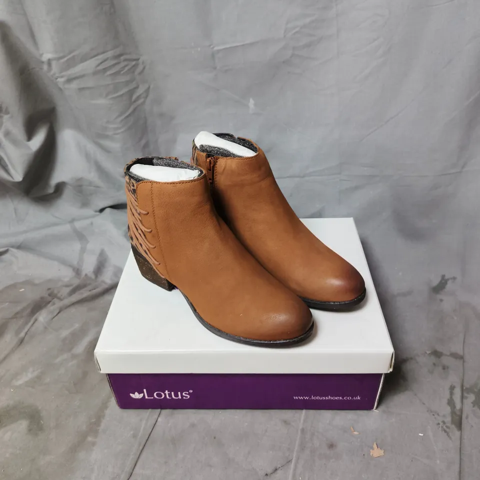 LOTUS WOMEN'S ANKLE BOOT – BROWN LEATHER WITH LEOPARD PRINT BACK PANEL (UK 5 / EU 38)