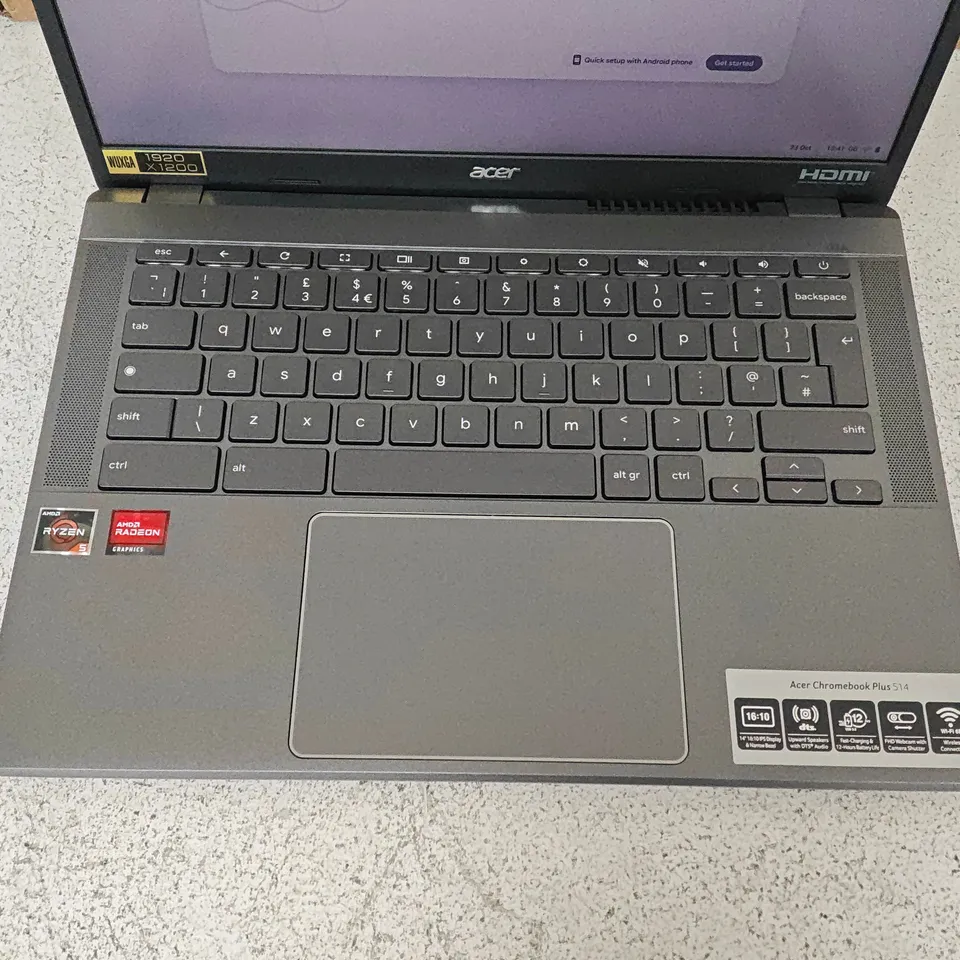 BOXED ACER CHROMEBOOK PLUS 514 AMD RYZEN 5 7520C 256GB SSD 8GB DDR5 RAM IN STEEL GRAY - CB514-3H-R16G