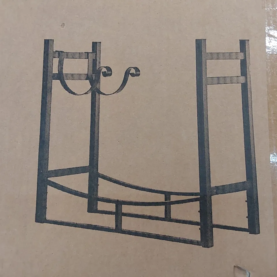 BOXED NEO BLACK INDOOR FIREWOOD LOG RACK WITH HOOKS (1 BOX)