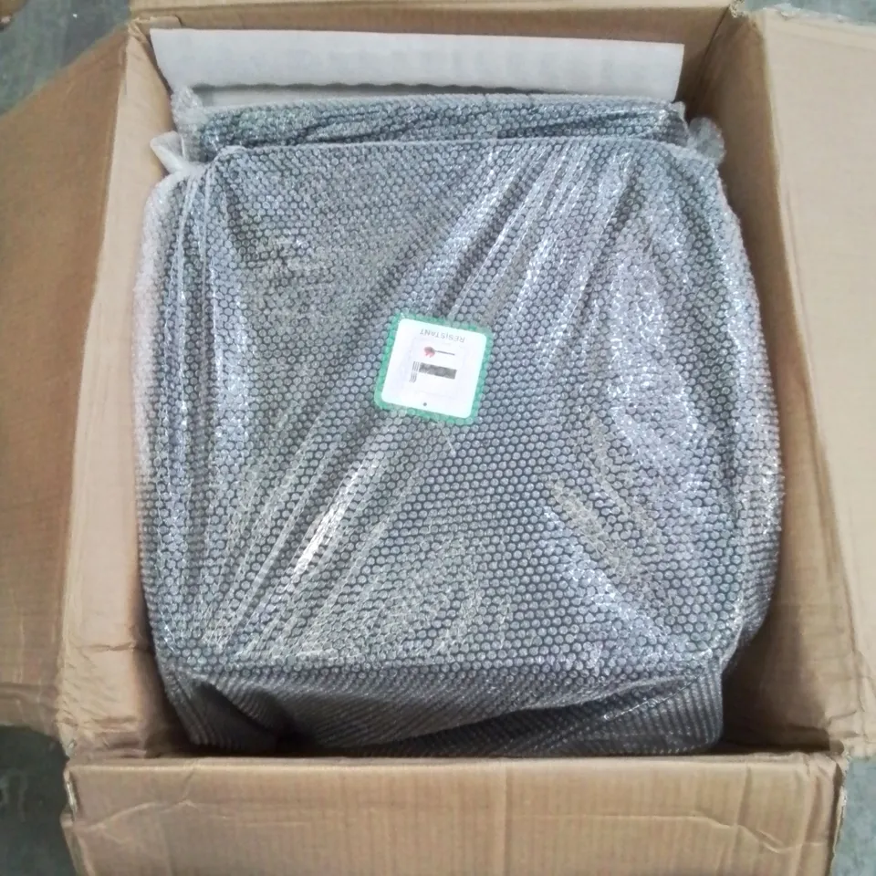 A BOXED PAIR OF BLACK VELVET UPHOLSTERED DINING CHAIRS
