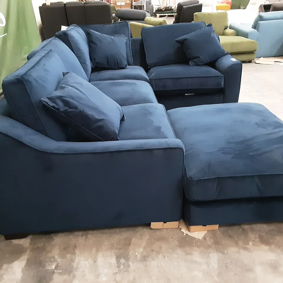 QUALITY BRITISH MANUFACTURED DESIGNER THE LOUNGE COMPANY ISOBEL SMALL CORNER SOFA RHF AND FOOTSTOOL MID009 MIDNIGHT INDIGO /WSWFUFB